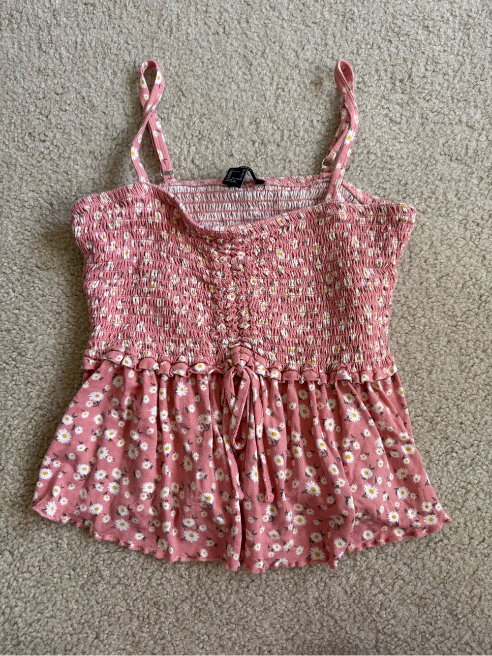 Forever 21 Coral Pink Daisy Smocked Cami